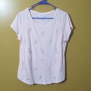 Liz Claiborne Flutter Short Sleeve Floral Embroidered T Shirt M Barbiecore Boho